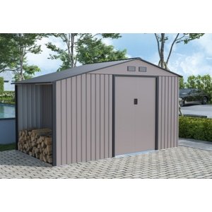 VespaGarden Zahradní domek SEDONA B s dřevníkem - 342x195x203 cm / 6,67m2 - šedý