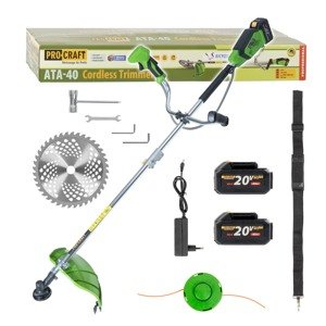 Procraft ATA-40C 2x20V - akumulátorový křovinořez (s 2x2,0 Ah akumulátory a nabíječkou)
