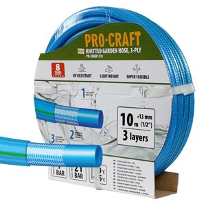 Procraft PR-3KGH1310F - modrá zahradní hadice, 3-vrstvá, 1/2", 10m, s příslušenstvím