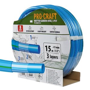 Procraft PR-3KGH1315 - modrá zahradní hadice, 3 vrstvy, 1/2", 15m