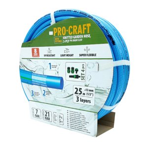 Procraft PR-3KGH1325F - modrá zahradní hadice, 3-vrstvá, 1/2", 25m, s příslušenstvím