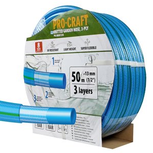 Procraft PR-3KGH1350 - modrá zahradní hadice, 3 vrstvy, 1/2", 50m