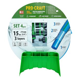 Procraft PR-3KGH1915F - modrá zahradní hadice, 3-vrstvá, 3/4", 15m, s příslušenstvím