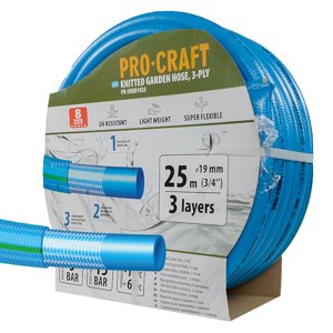 Procraft PR-3KGH1925 - modrá zahradní hadice, 3 vrstvy, 3/4", 25m