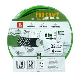 Procraft PR-4GH1325F - zelená zahradní hadice, 4 vrstvy, 1/2", 25m