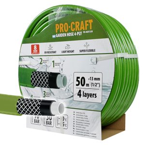 Procraft PR-4GH1350 - zelená zahradní hadice, 4 vrstvy, 1/2", 50m