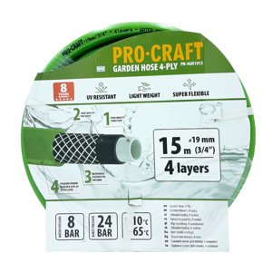 Procraft PR-4GH1915 - zelená zahradní hadice,, 4 vrstvy, 3/4", 15m