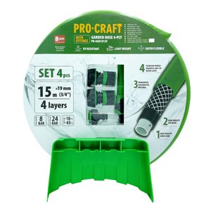 Procraft PR-4GH1915F - zelená zahradní hadice, 4 vrstvy, 3/4", 15m