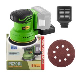 Procraft PX20BL 20V - akumulátorová excentrická bruska (bez akumulátoru a nabíječky)