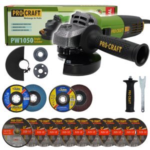 Procraft PW1050 úhlová bruska+ 10x řezný kotouč, 2x lamelový kotouč