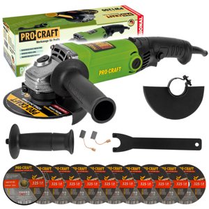 Procraft PW1200 - úhlová bruska + 10x řezný kotouč CD125x1.0b v kovovém boxu