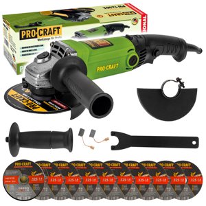Procraft PW1200E - úhlová bruska + 10x řezný kotouč CD125x1.0b v kovovém boxu