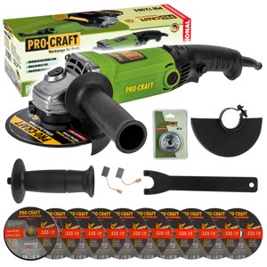 Procraft PW1200E - úhlová bruska + rychloupínací matice RM14, 10x řezný kotouč CD125x1.0b v boxu