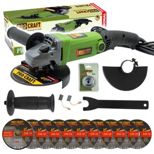 Procraft PW1200ES - úhlová bruska + rychloupínací matice RM14, 10x řezný kotouč CD125x1.0b v boxu