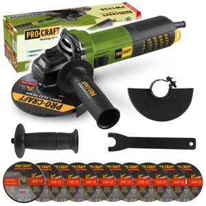 Procraft PW1550 - úhlová bruska + 10x řezný kotouč CD125x1.0b v kovovém boxu