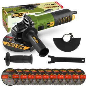 Procraft PW2200 - úhlová bruska + 10x řezný kotouč CD125x1.0b v kovovém boxu