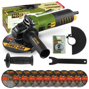 Procraft PW2200 - úhlová bruska + rychloupínací matice RM14, 10x řezný kotouč CD125x1.0b v boxu