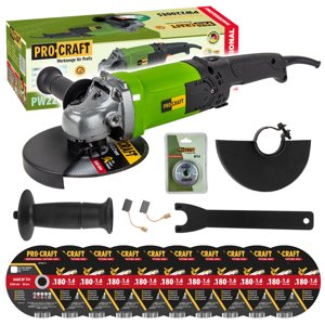 Procraft PW2200ES - úhlová bruska + rychloupínací matice RM14, 10x řezný kotouč CD180x1.6