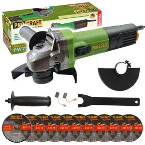 Procraft PW750 - úhlová bruska + 10x řezný kotouč CD125x1.0b v kovovém boxu