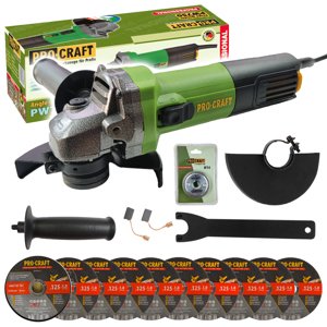 Procraft PW750 - úhlová bruska + rychloupínací matice RM14, 10x řezný kotouč CD125x1.0b v kovovém boxu