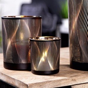 Gilde Skleněný svícen Lines, černo-zlatý, 8 cm