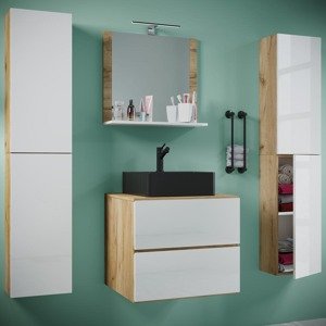 5dílná umyvadlová skříňka Lendas BL XL 60 cm se zrcadlem a 2 vysokými skříňkami, dub medový