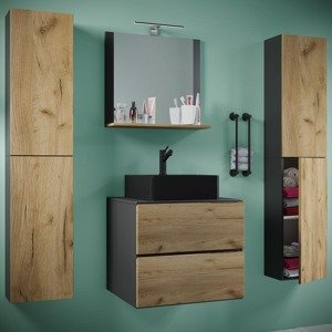 5dílná umyvadlová skříňka Lendas BL XL 60 cm se zrcadlem a 2 vysokými skříňkami, antracitová