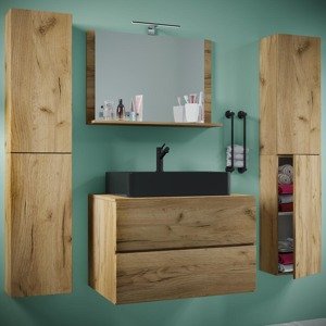 5dílná umyvadlová skříňka Lendas BL XL 80 cm se zrcadlem a 2 vysokými skříňkami, dub medový