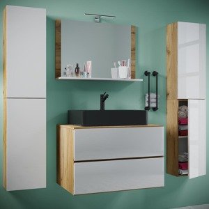 5dílná umyvadlová skříňka Lendas BL XL 80 cm se zrcadlem a 2 vysokými skříňkami, dub medový