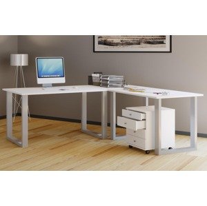 VCM Rohový stůl Lona 220x190x80 U-nohy, bílý