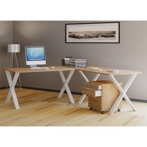 Rohový stůl Lona 160x130x50 X-nohy, dub sonoma