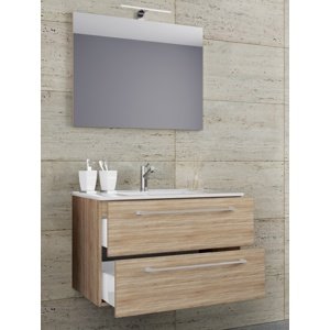 VCM 3dílná umyvadlová skříňka Badinos 2 zásuvky 60 cm se zrcadlem, dub sonoma