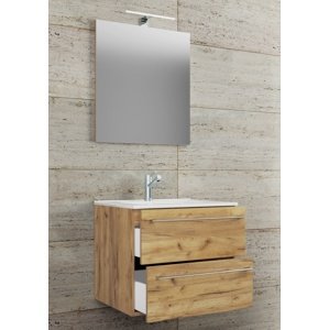 VCM 3dílná umyvadlová skříňka Badinos 2 zásuvky 60 cm se zrcadlem, dub medový