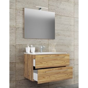 VCM 3dílná umyvadlová skříňka Badinos 2 zásuvky 80 cm se zrcadlem, dub medový