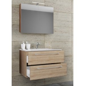 VCM 3dílná umyvadlová skříňka Badinos 2 zásuvky 60 cm se zrcadlem, dub Sonoma