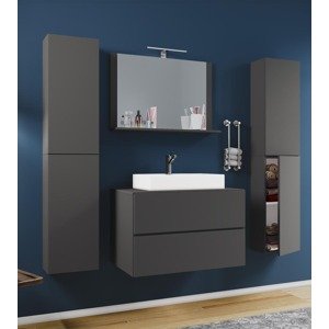 5dílná umyvadlová skříňka Lendas XL 80 cm se zrcadlem a 2 vysokými skříňkami, antracitová