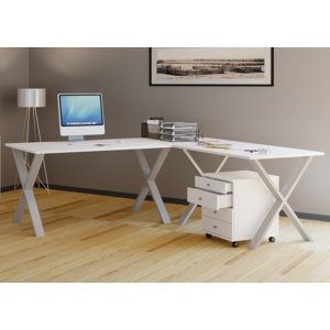 VCM Rohový stůl Lona 220x220x80 X-nohy, bílý
