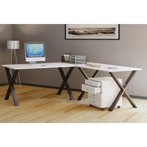 VCM Rohový stůl Lona 220x220x80 X-nohy, bílý