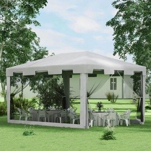Outsunny Zahradní altán s moskytiérou, 4 x 3 m, bílý