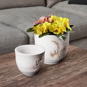 Keramický květináč s otiskem větvičky, 22 cm