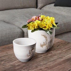 Keramický květináč s otiskem větvičky, 18 cm