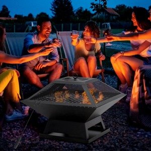 Outsunny Nerezové ohniště s grilem a ochranou proti jiskrám