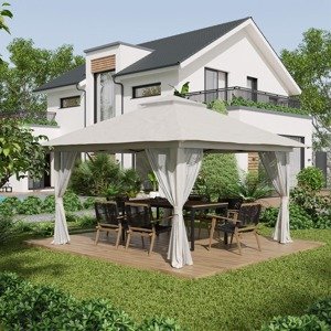 Outsunny Skládací altán výškově nastavitelný, 4 x 4 x 3 m, krémově bílý
